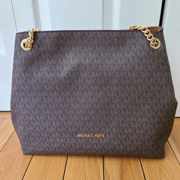 Michael Kors Chain Tote Bag – NWT Brown MK Logo Gold Hardware Shoulder Purse - Picture 11 of 12